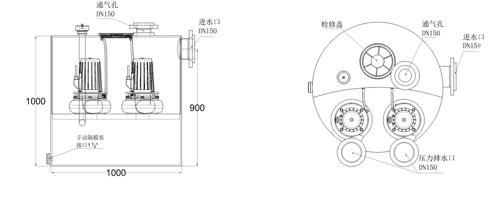 澤德污水提升機 W80 Doppel 尺寸圖